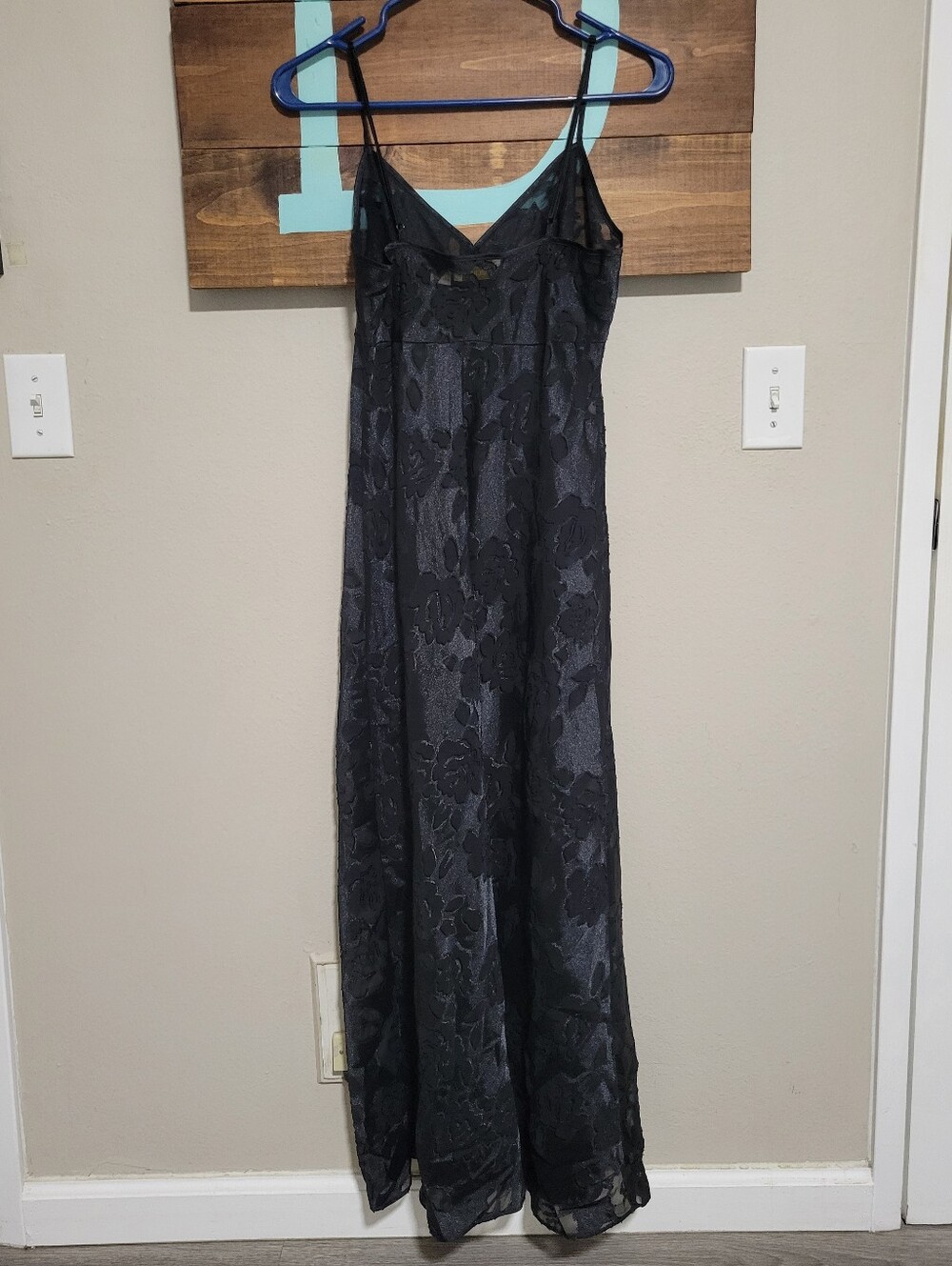 Vintage 90s Gold Label Victoria's Secret Black Burnout Floral Maxi Slip Dress M - Picture 4 of 8